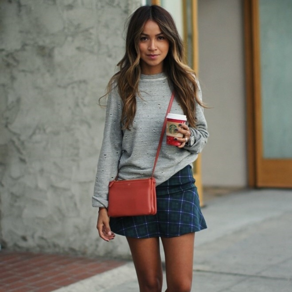 Missguided Green & Navy Plaid Skater Skirt NWOT